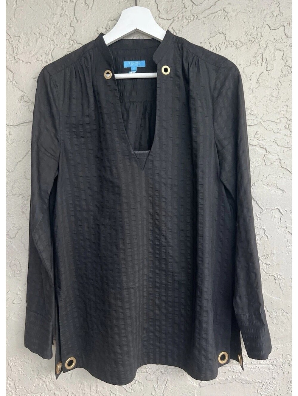 ESCADA Black Cotton Silk Black Top Blouse Size S.